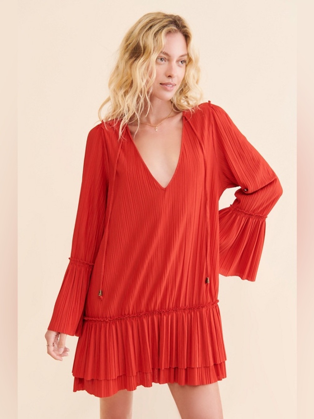 Free People Can’t Help It Mini Pleated Dress in Red Size Medium